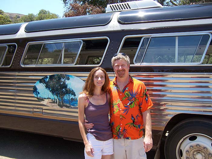 Outside the tour bus at the wildlife center.